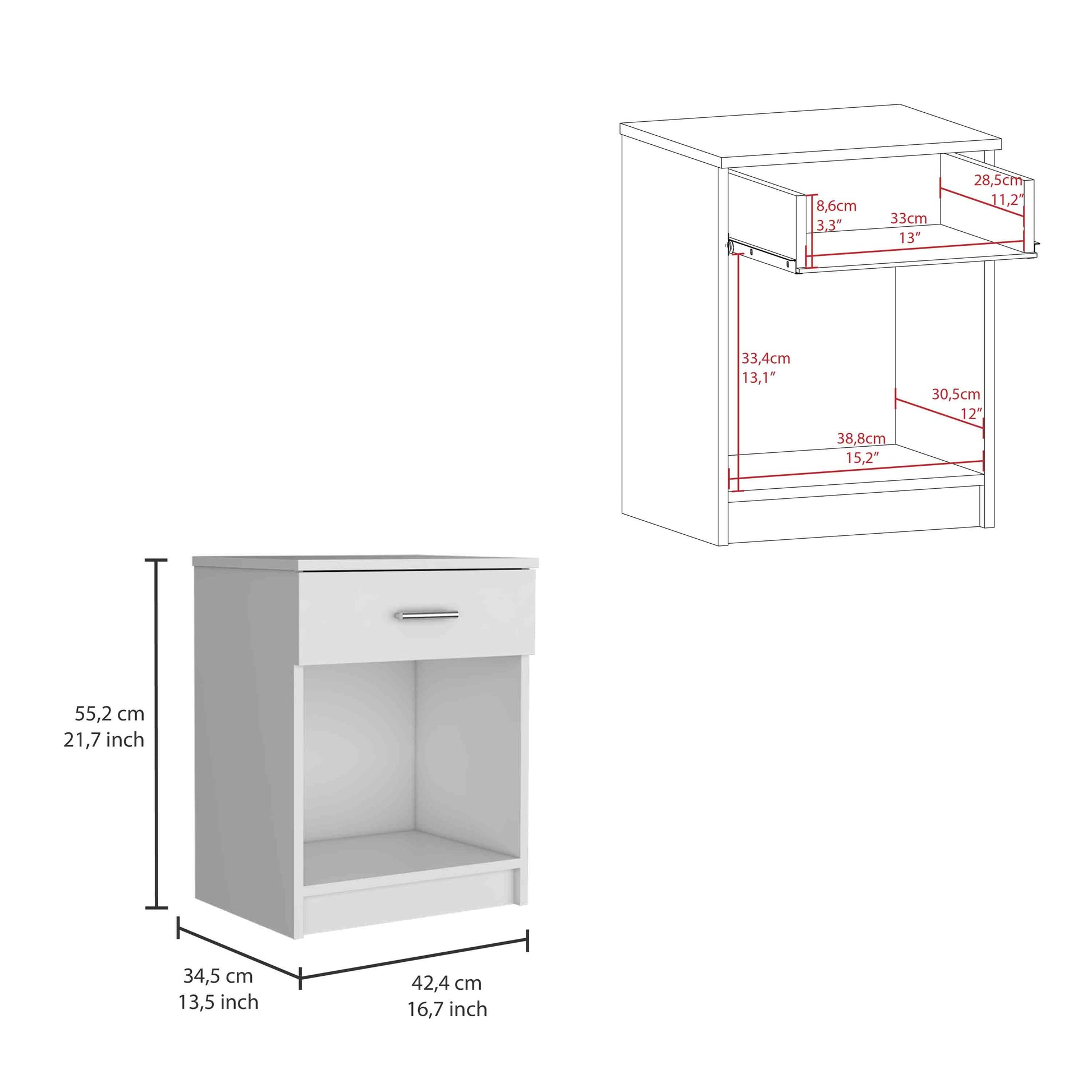 Eco Nightstandend Table, Side Table Superior Top, One Drawer, Lower Shelf White White 1 Drawer Bedroom Rectangle Modern Shelf Particle Board Particle Board