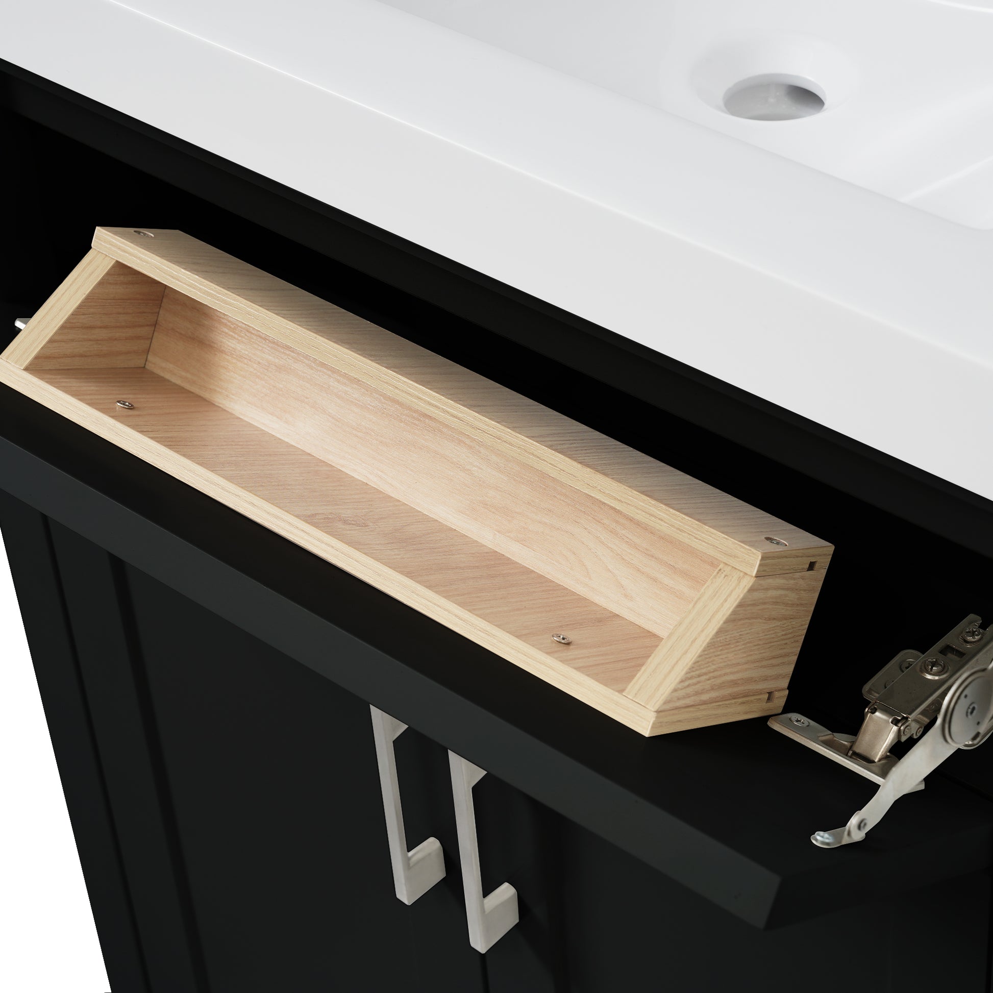 36" Black Bathroom Vanity Cabinet With Resin Integrated Sink 2 Drawers, 3 Doors Black Bathroom Solid Wood Mdf Resin