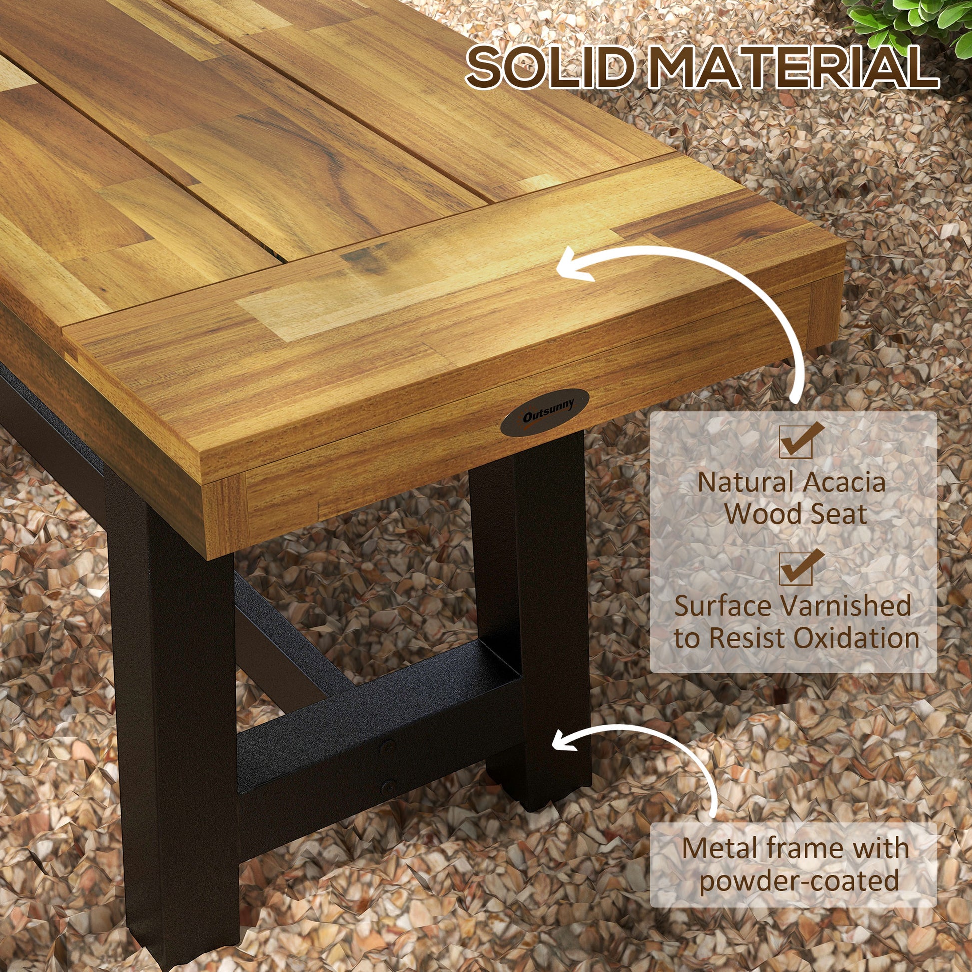 Outsunny Wooden Outdoor Garden Bench, Park Bench With Acacia Wood Seat, Front Porch Bench With Metal Frame For Conservatory, Poolside, Deck, 63" X 14.25" X 18", Natural Natural Steel