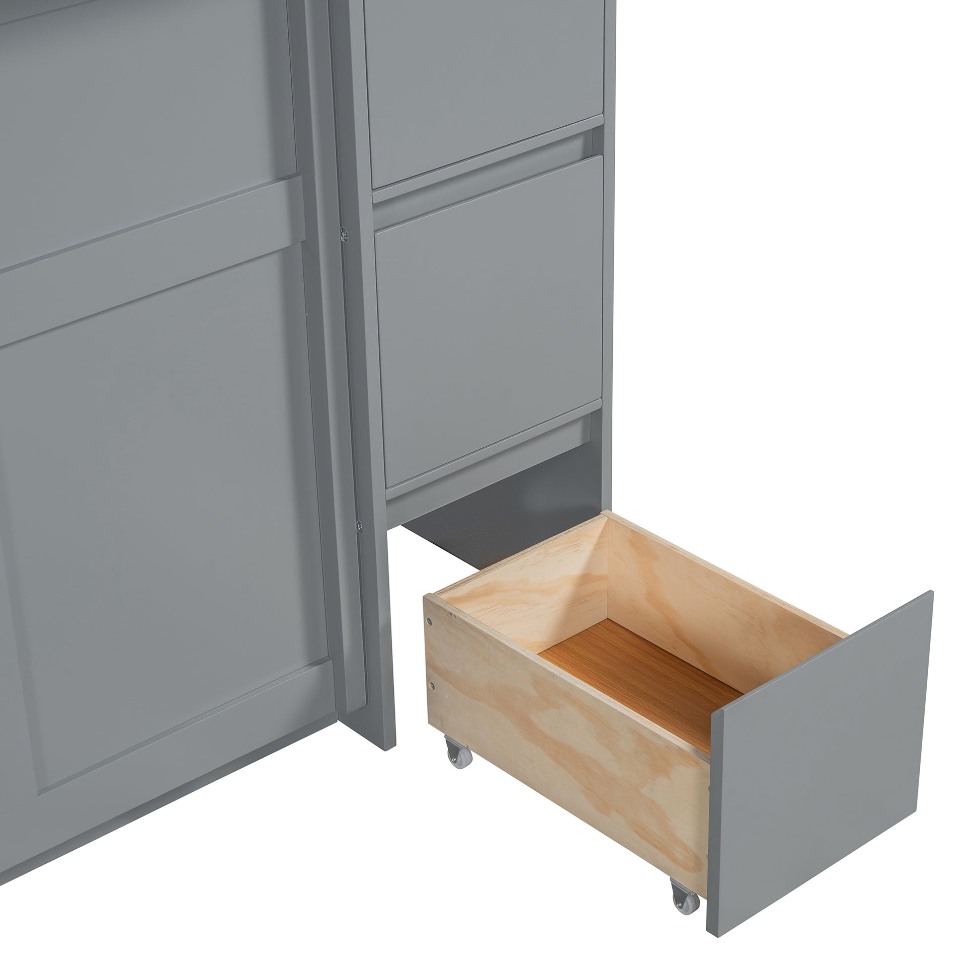 Full Size Murphy Bed With Drawers, Cabinets And Usb Ports,Gray Full Gray Mdf Lvl