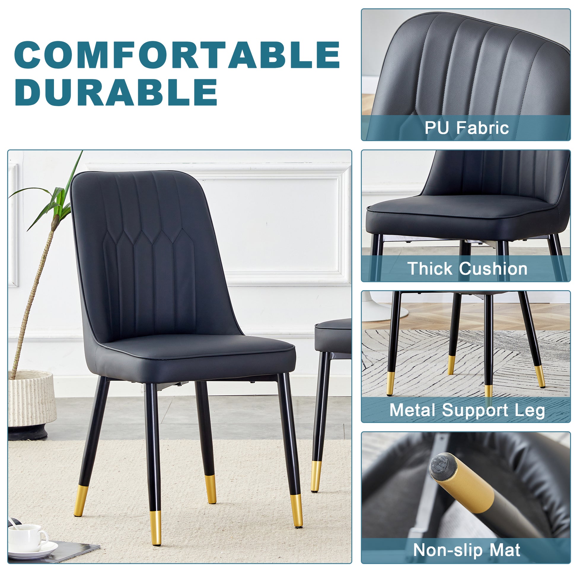 Table And Chair Set.This Modern Dining Table With Mdf Marbled Design Gives You A Luxurious And Elegant Feel.Paired With Multiple Chairs With Pu Artificial Leather Backrest Cushions And Black Legs. Black Seats 6 Mdf