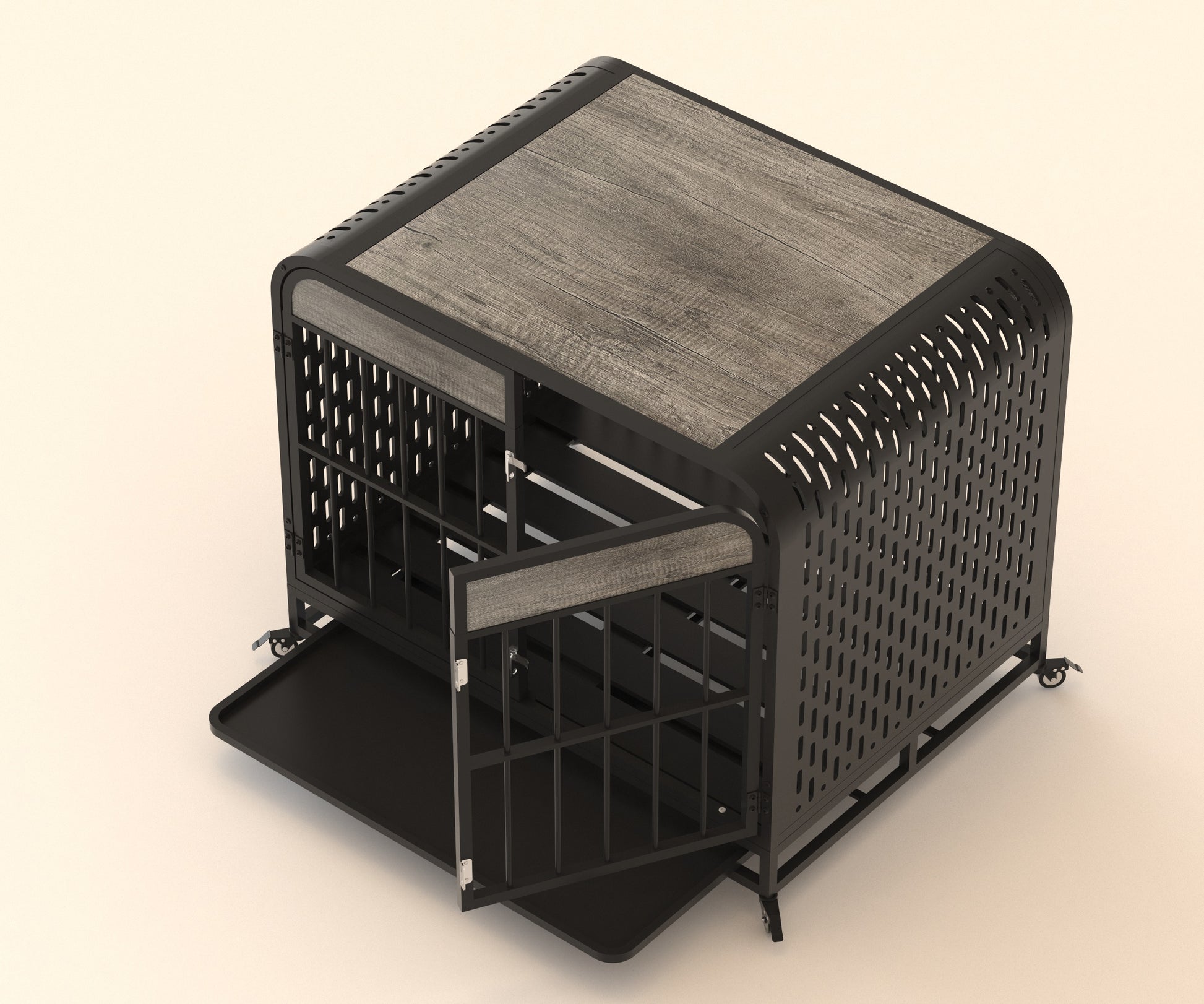 Heavy Duty Dog Crate Furniture Wooden Table Pet Dog Cage Kennel House Indoor Side End Table Decor With Removable Trays And Lockable Wheels For Small Dogs 33" Grey Grey Outdoor Kennel Small 11 25 Lbs Mdf Steel