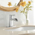 Polished Chrome Single Handle Bathroom Faucet With Waterfall Spout And Drain Chrome Brass