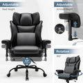 High Back Office Chair, 400Lbs Rocking Desk Chair, Ergonomic Executive Office Chair With Adjustable Padded Armrest And Massage Lumbar Support, Adjustable Height Chair Black Iron Black Faux Leather