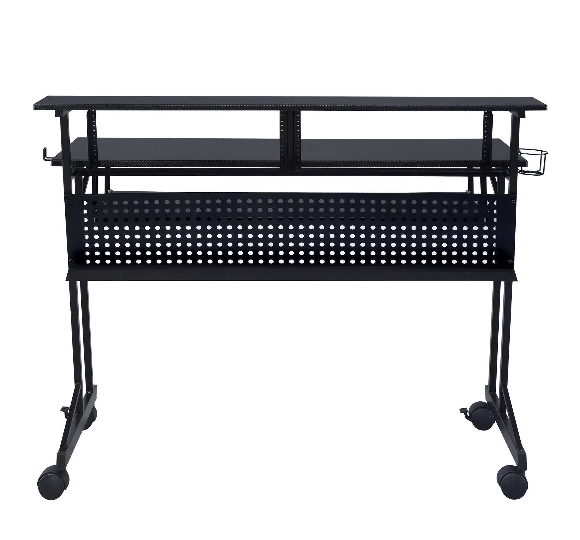 Black Music Recording Studio Desk With Keyboard Tray Black Keyboard Tray Computer Desk Office Rectangular Shelves Wood Metal