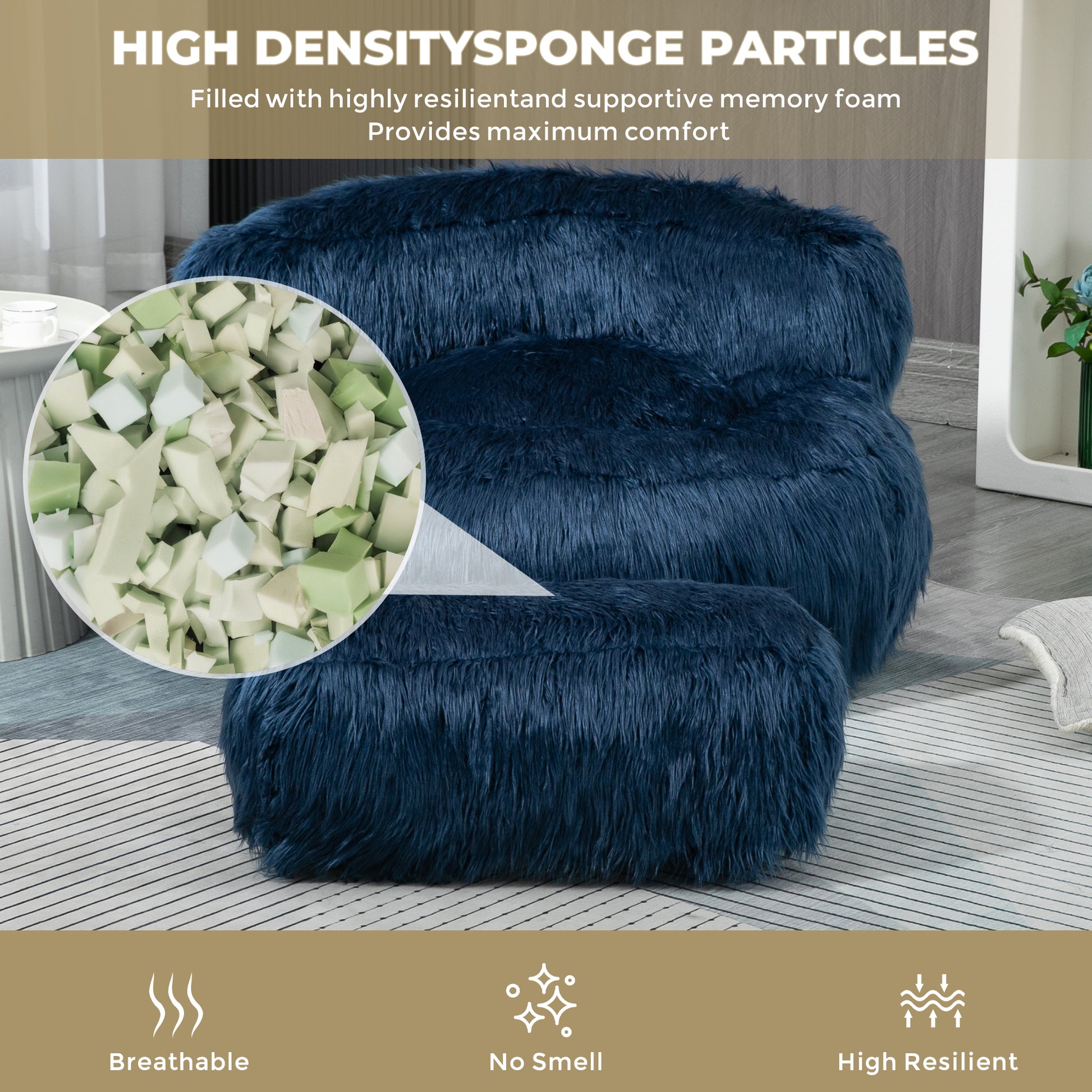 Coolmore Bean Bag Chair, Floor Sofa With Handle,Accent Sofa Chair With Ottoman For Gaming Reading Relaxing Navy Navy Foam Plush