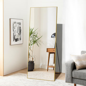 Olonm 64X21 Inch Full Length Mirror, Aluminum Alloy Frame Floor Mirror, Large Mirror Free Standing Hanging Or Leaning, Full Body Mirror For Living Room, Bedroom, Cloakroom, Hallway, Gold Golden Mirror