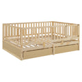 Full Size Wood Daybed With Fence Guardrails And 2 Drawers, Split Into Independent Floor Bed & Daybed, Natural Old Sku :Lp000882Aan Full Natural Solid Wood Mdf