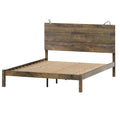 Farmhouse Wooden Platform Queen Size Bed, Modern Platform Bed With Two Bedside Lights, Antique Walnut Queen Walnut Wood