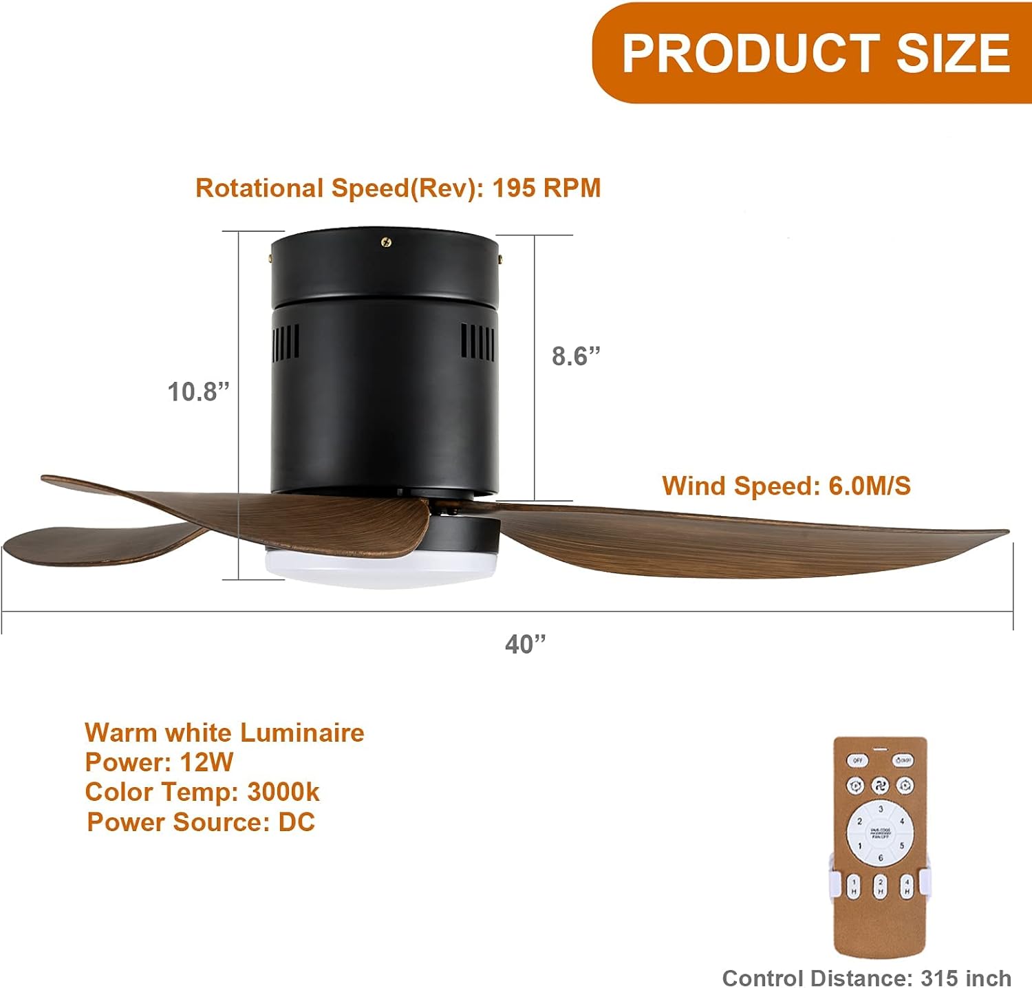 40 Inch Ceiling Fan With Led Light And Remote Control, 6 Speed Modes, 2 Rotating Modes, Timer Antique Brown Wood