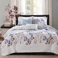6 Piece Printed Quilt Set With Throw Pillows Blue King Cal King King Blue Cotton