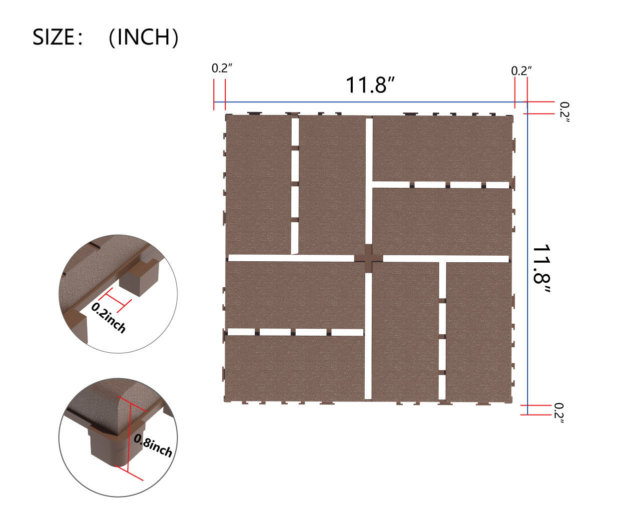 Plastic Interlocking Deck Tiles,44 Pack Patio Deck Tiles,12"X12" Square Waterproof Outdoor All Weather Use, Patio Decking Tiles For Poolside Balcony Backyard, Brown Brown Polypropylene