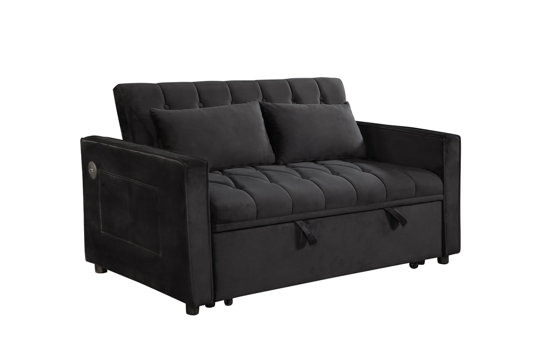 3 In 1 Sleeper Sofa Couch Bed Twin Black Fabric