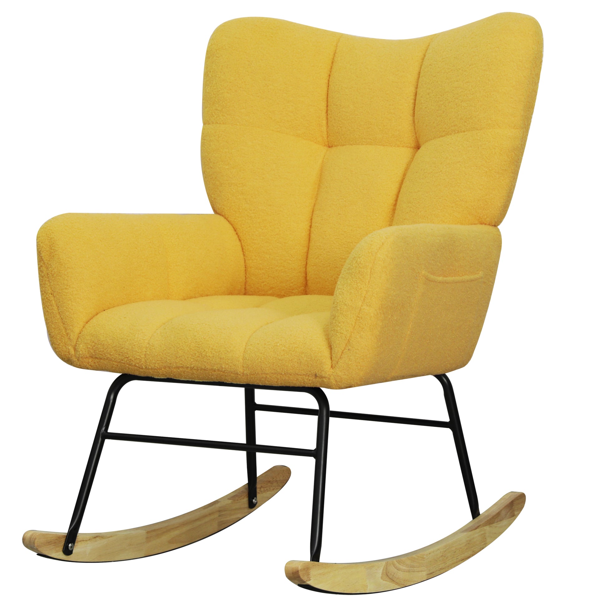 Teddy Fabric Rocking Chair, Modern Rocking Accent Chair For Nursery, Living Room, Bedroom, Yellow Metal Yellow Bedroom Foam Modern Rocking Chairs Foam Wood Metal