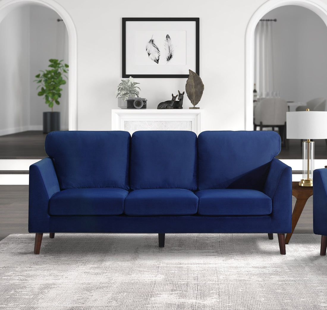 Modern Contemporary Living Room 1Pc Sofa Blue Velvet Upholstery Dark Brown Legs Solid Wood Furniture Blue Velvet Wood Primary Living Space Modern Solid Wood 3 Seat