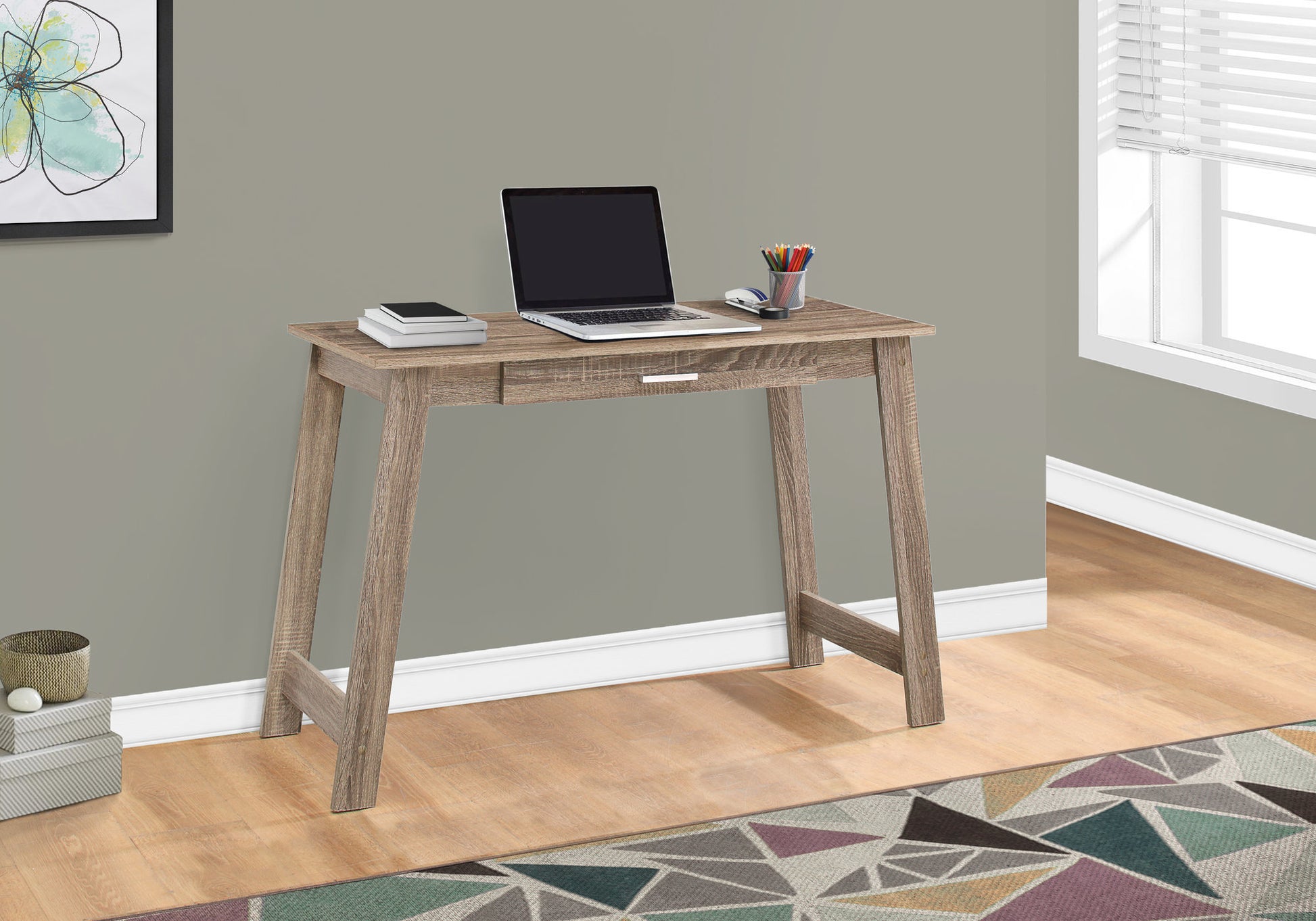 Computer Desk, Home Office, Laptop, Storage Drawers, Work, Brown Laminate, Contemporary, Modern Taupe Particle Board