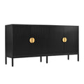 Exquisite Vertical Striped Four Door Sideboard With Sturdy Metal Legs And Semi Circular Handles, Suitable For Study, Entryway And Living Room Black Primary Living Space American Design Mdf