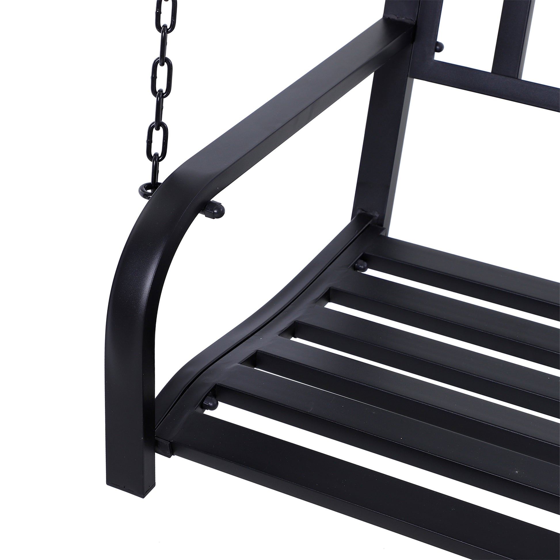 Outsunny 2 Person Front Porch Swing Patio Swing Bench, Outdoor Steel Swing Chair With Sturdy Chains, For Backyard, Deck, 528 Lb Weight Capacity, Black Black Steel