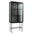 Retro Style Fluted Glass High Cabinet Storage Dual Doors Three Detachable Wide Shelves Enclosed Dust Free Storage For Living Room Bathroom Dining Room Kitchen Room Entryway,Black Old Sku:W68743734 Black Wood