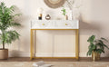 Modern Sleek Console Table Two Drawers With Stripe Design For Living Room And Entryway White White Mdf