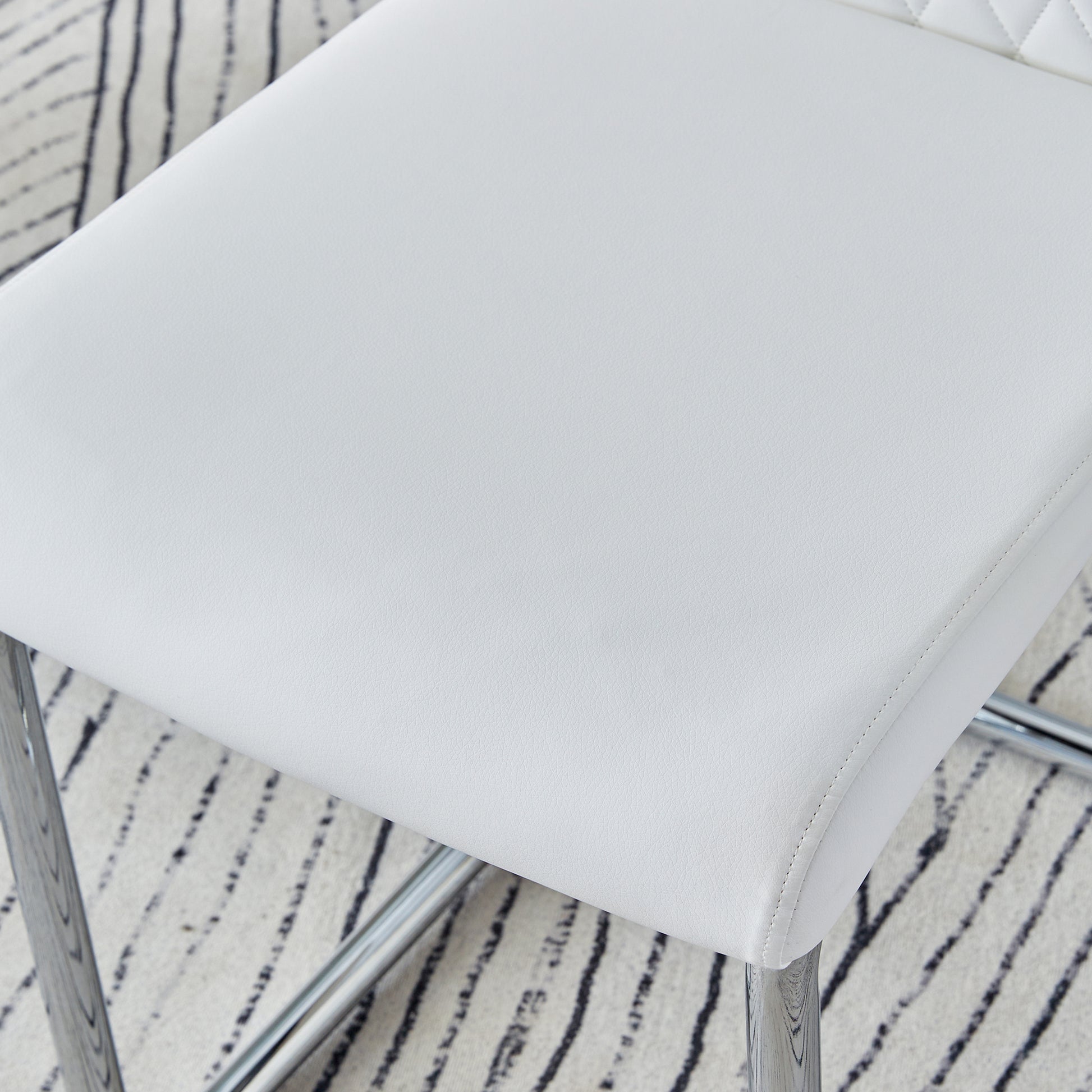 Table And Chair Set.Modern Dining Table, Tempered Glass Countertop With Artistic Mdf Legs.Paried With 6 Comfortable Chairs With Pu Seats And Metal Legs. Suitable For Various Decoration Styles. Transparent,White Seats 6 Mdf Glass