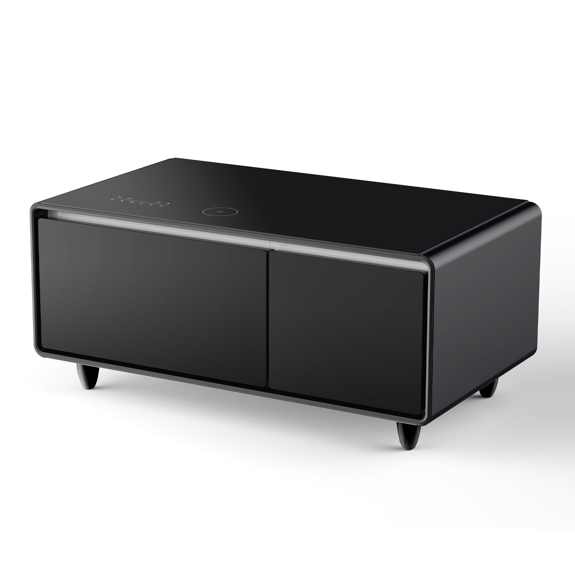 Modern Smart Coffee Table With Built In Fridge, Bluetooth Speaker, Wireless Charging, Touch Control Panel, Usb Interface, Outlet Protection, Atmosphere Light, Black Black Built In Outlets Or Usb Primary Living Space Luxury,Modern Freestanding Rectangular