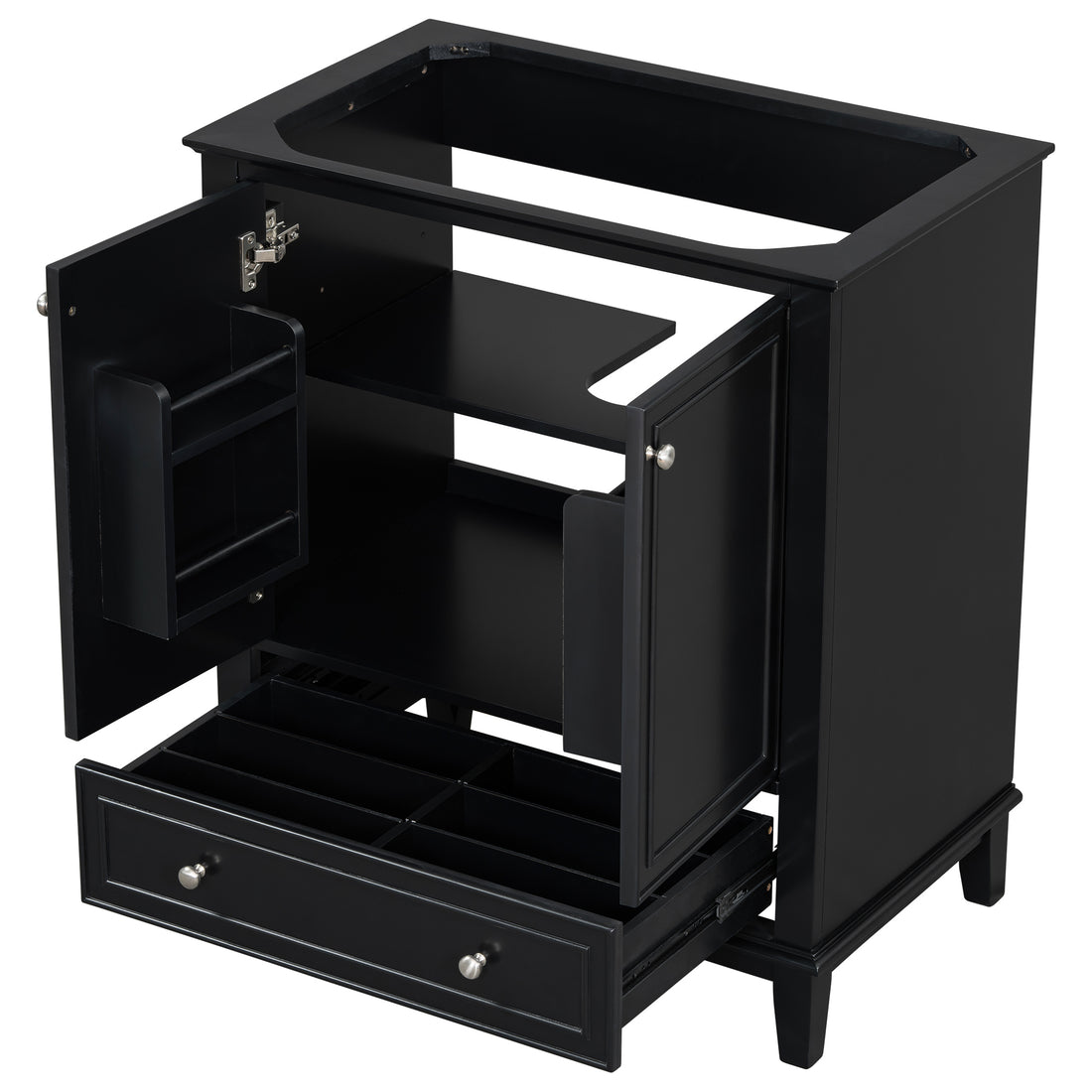 30" Bathroom Vanity Without Sink, Base Only, Multi Functional Bathroom Cabinet With Doors And Drawer, Solid Frame And Mdf Board, Black Black Solid Wood Mdf