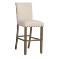 Lok 30 Inch Wood Barstool, Set Of 2, Trim, Padded Seating, Beige Beige Brown Solid Wood