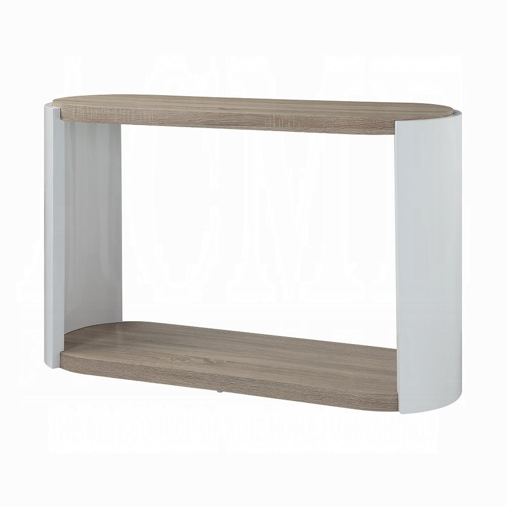 Oak And White High Gloss Sofa Table With Bottom Shelf Oak Primary Living Space Shelves Oval Mdf Sled