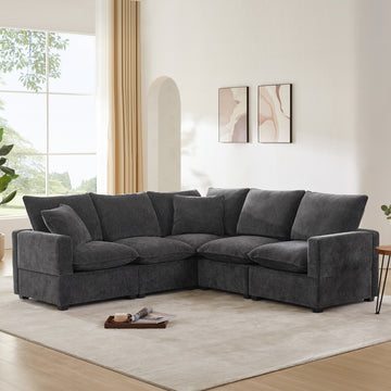 84*84" Modern L Shape Modular Sofa, 5 Seat Chenille Sectional Couch Set With 2 Pillows Included, Freely Combinable Indoor Funiture For Living Room, Apartment, Office, 2 Colors Black Grey Chenille 5 Seat