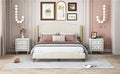 3 Pieces Bedroom Set With Queen Size Pu Leather Upholstered Platform Bed And Elegant Pu Nightstand With 2 Drawersbeige Box Spring Not Required Queen Beige 3 Piece Set Pu