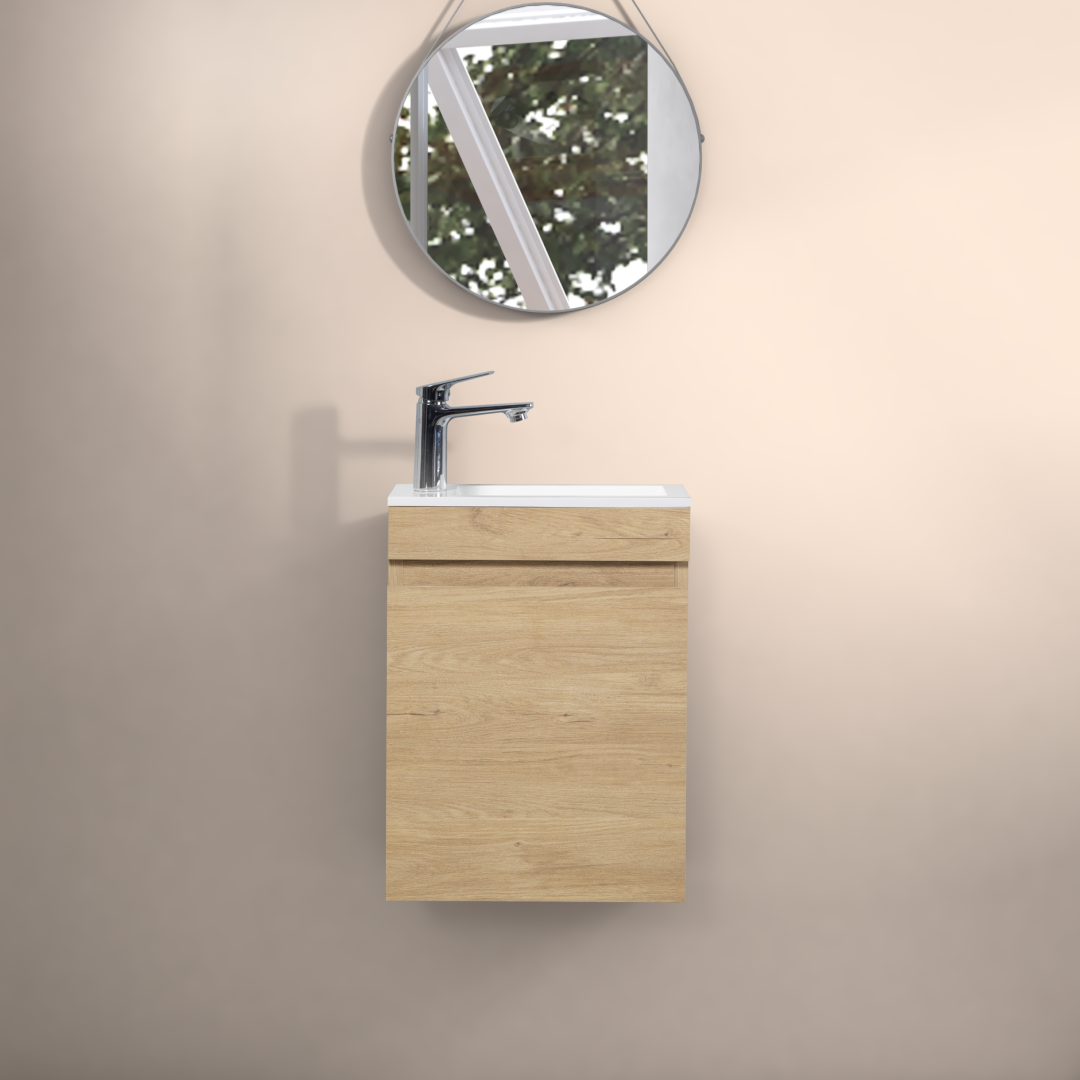 16" Floating Bathroom Vanity with Sink, Wall Mounted oak-1-wall mounted-plywood
