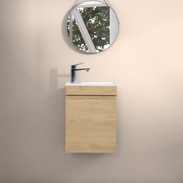 16" Floating Bathroom Vanity With Sink, Wall Mounted Small Bathroom Storage Vanity Cabinet With Resin Top Basin And Soft Close Doors, Natural Oak 24V11 16No Oak Plywood
