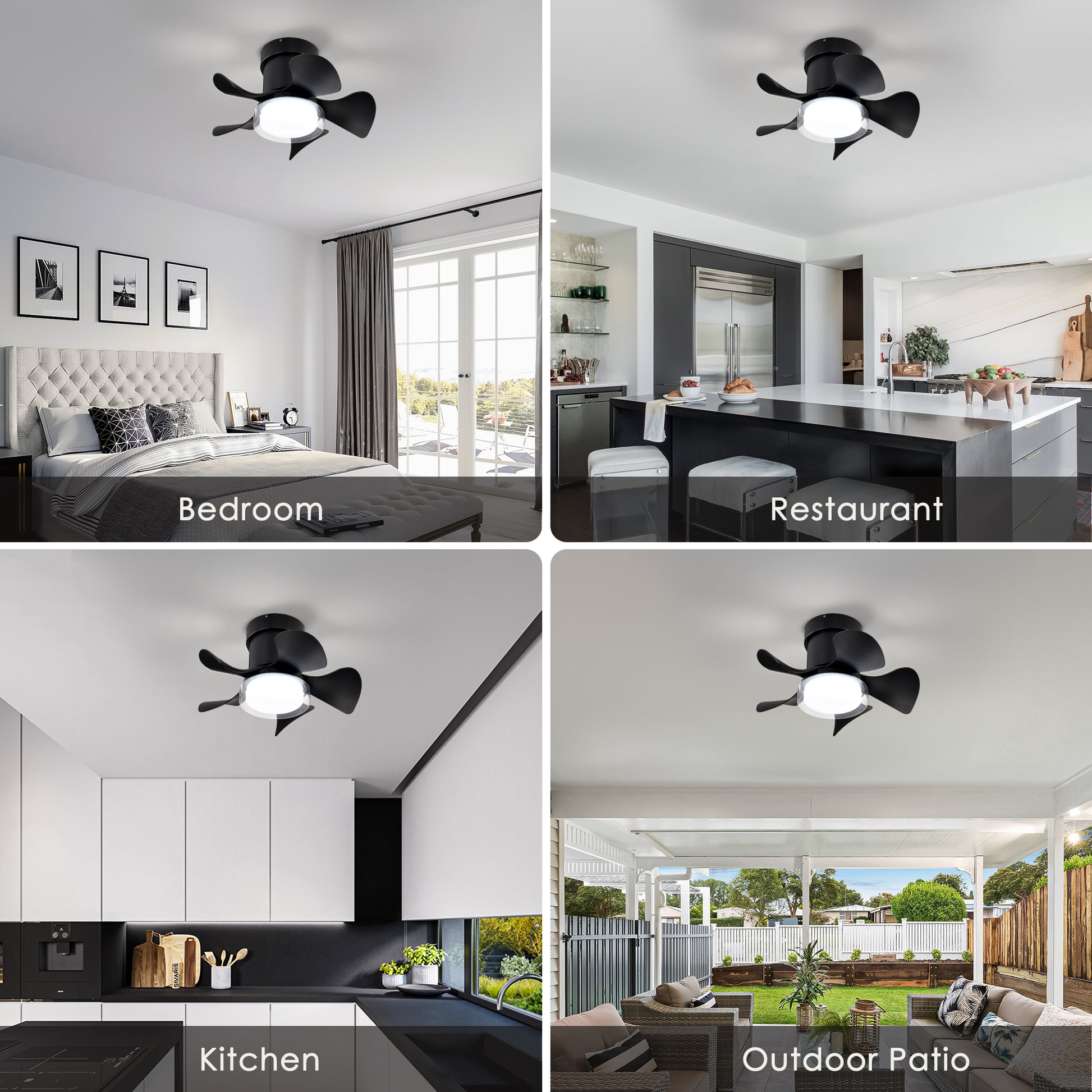 21'' Low Noise Matte Black Abs Blade Remote Ceiling Fan With Led Light For Kitchen Bedroom Dining Room Toilet Patio Matt Black Matt Black Abs Metal