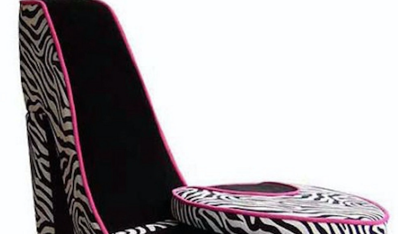 32.86" In Zebra Print W Pink Trim Black Sole High Heel Storage Chair Black Red Wood Fabric