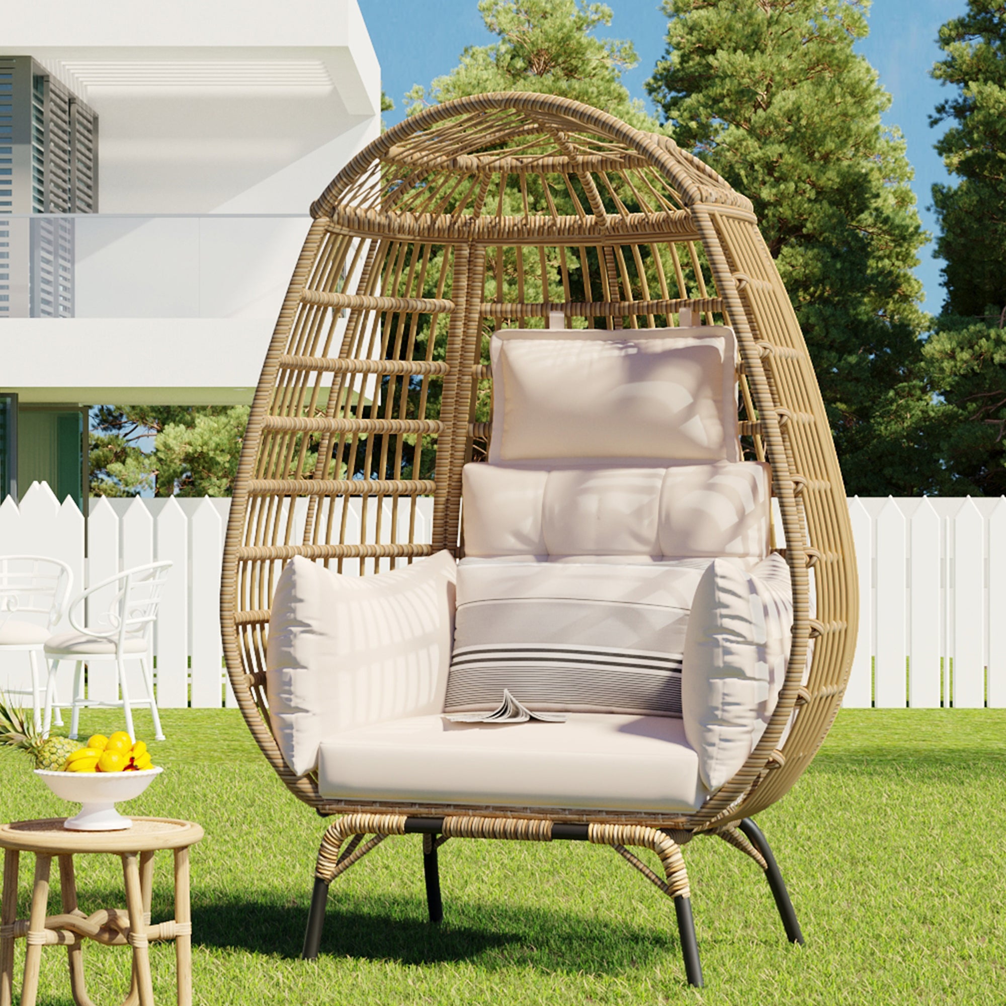 U Style Rope Egg shaped Chair with Removable Cushion beige-seats 2-rope