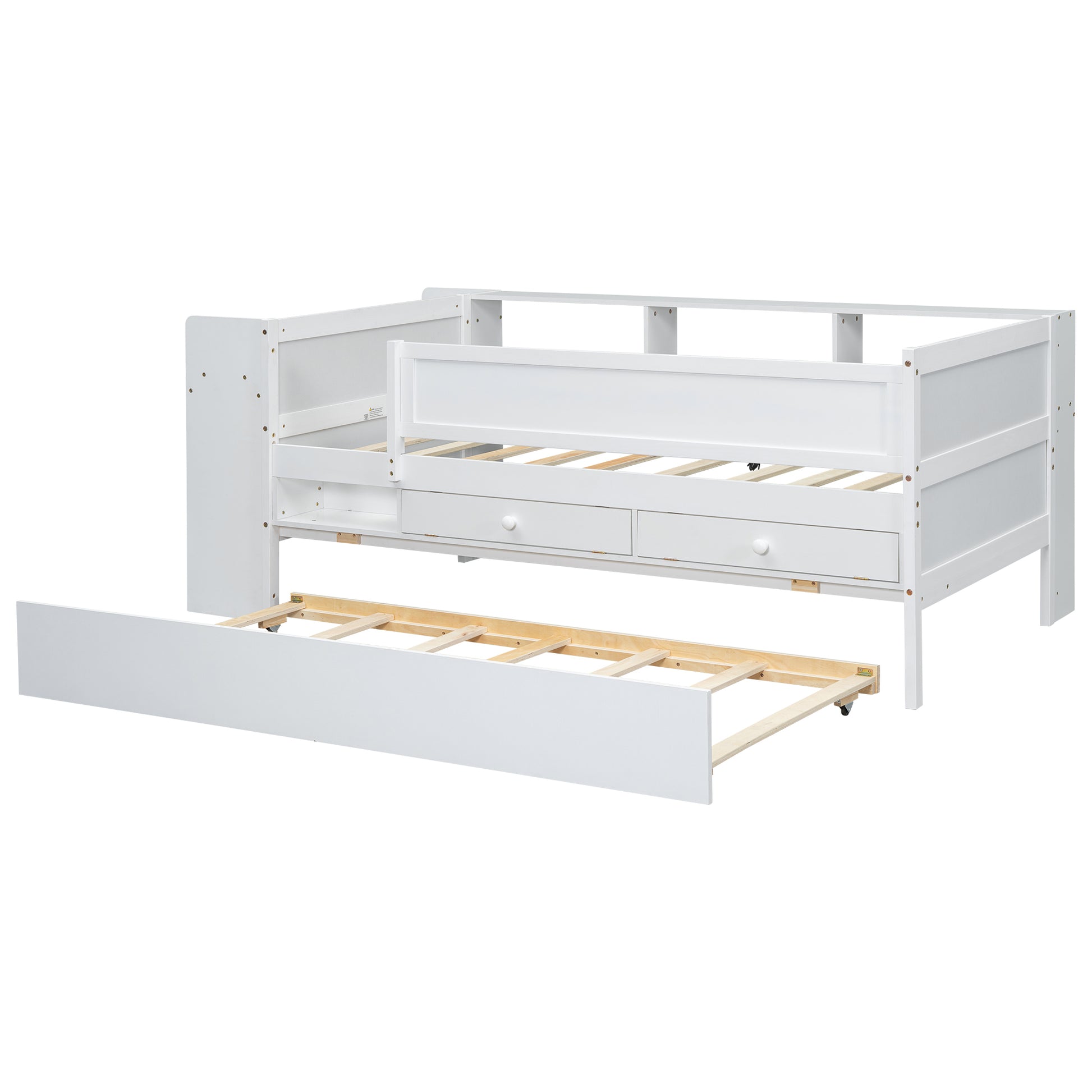 Multi Functional Twin Daybed With Drawers And Trundle, Headboard Storage And Tables, Usb Charging Station, White Box Spring Not Required Twin White Wood Daybeds Pine