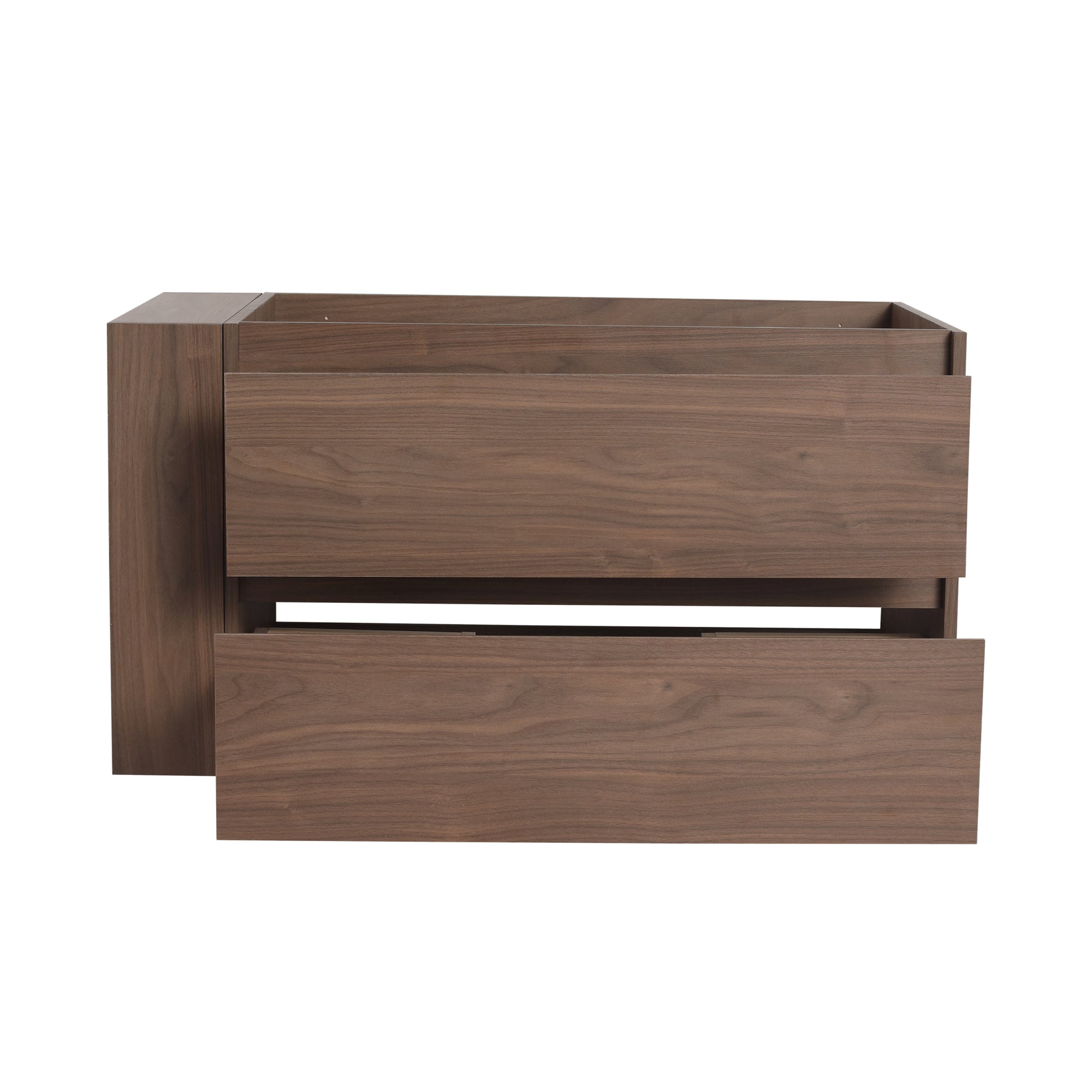 36"Wall Mounting Bathroom Vanity, Soft Close Drawer Only Vanity, Without Basin 2 Brown Oak 1 Adjustable Shelves Bathroom Wall Mounted Modern Plywood