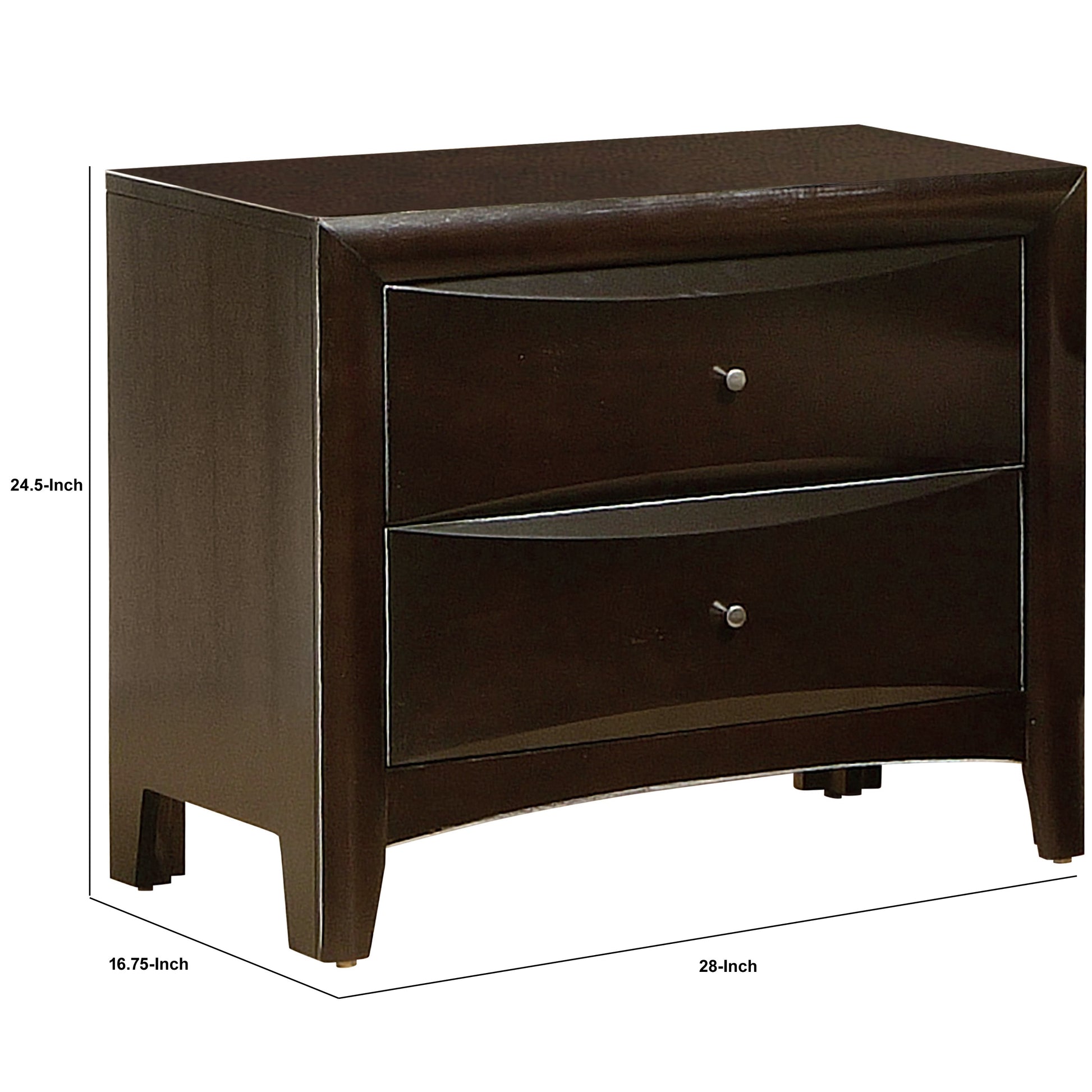 Spacious 2 Drawer Nightstand, Brown Brown Mdf