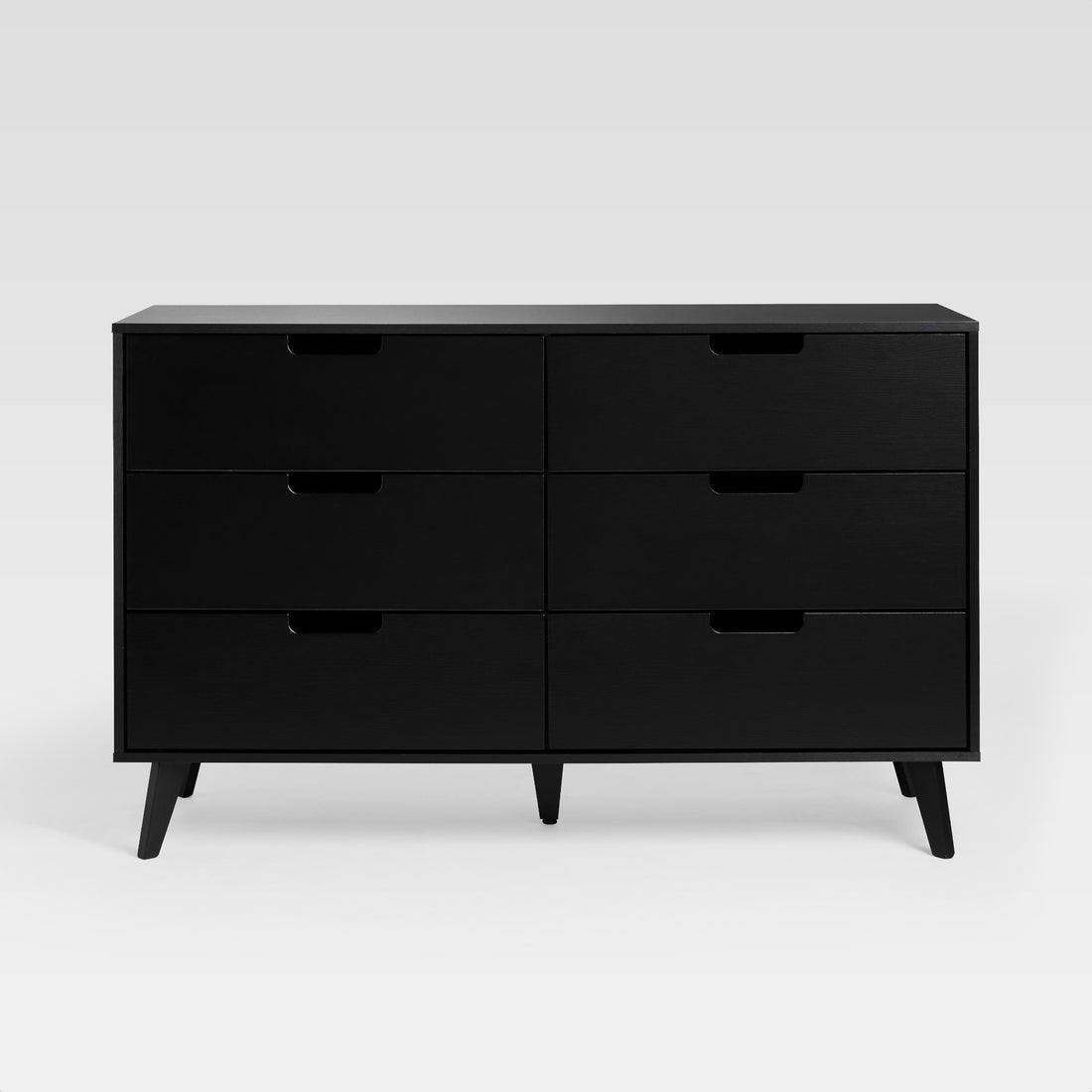 Mid Century Hans 6 Drawer Dresser With Cut Out Handles, Black Black Mdf Mdf