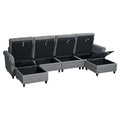 U Shaped Sectional Couch Convertible Sectional Couch With Double Chaise 6 Seat Sectional Sofa For Living Room Grey Fabric 6 Seat