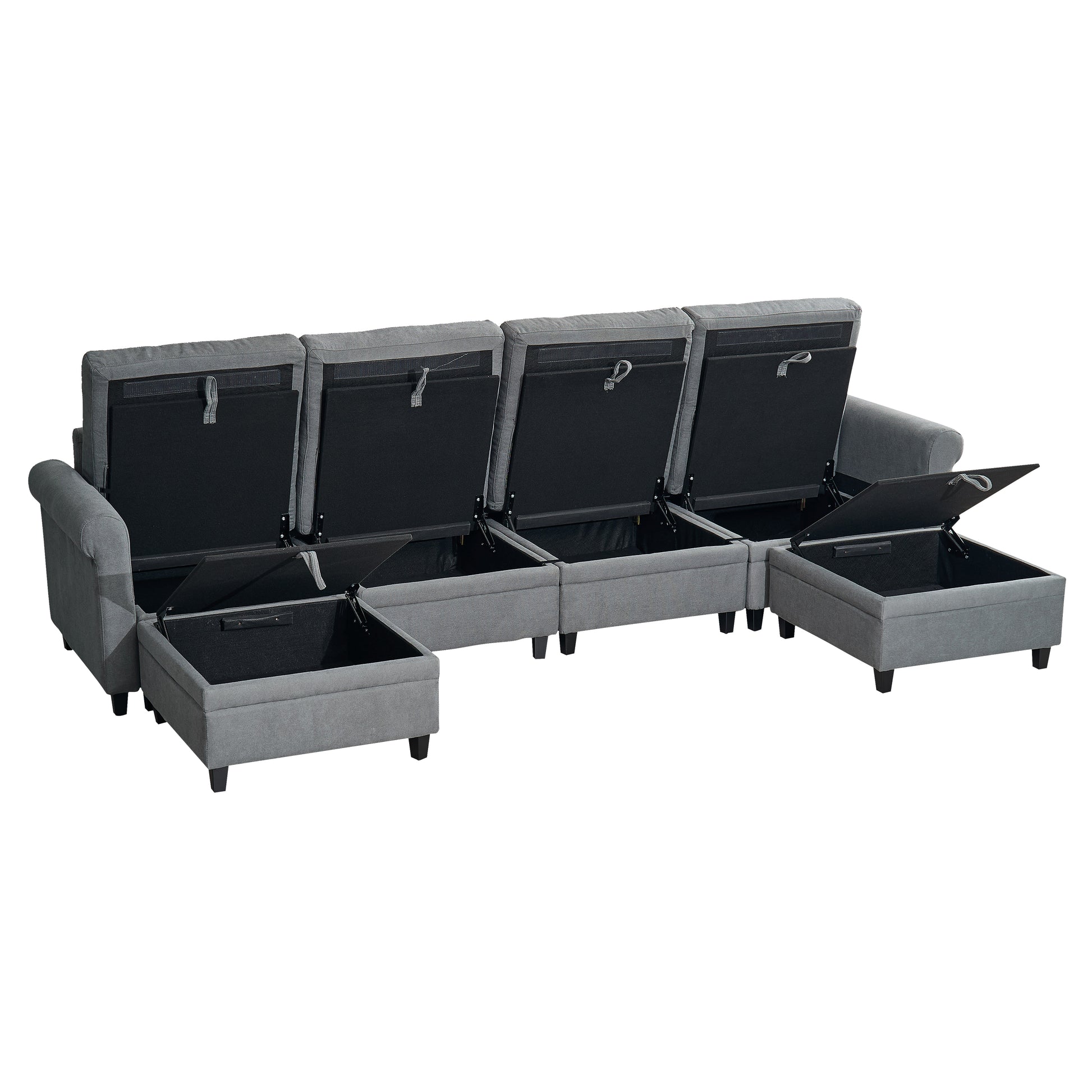 U Shaped Sectional Couch Convertible Sectional Couch With Double Chaise 6 Seat Sectional Sofa For Living Room Grey Fabric 6 Seat