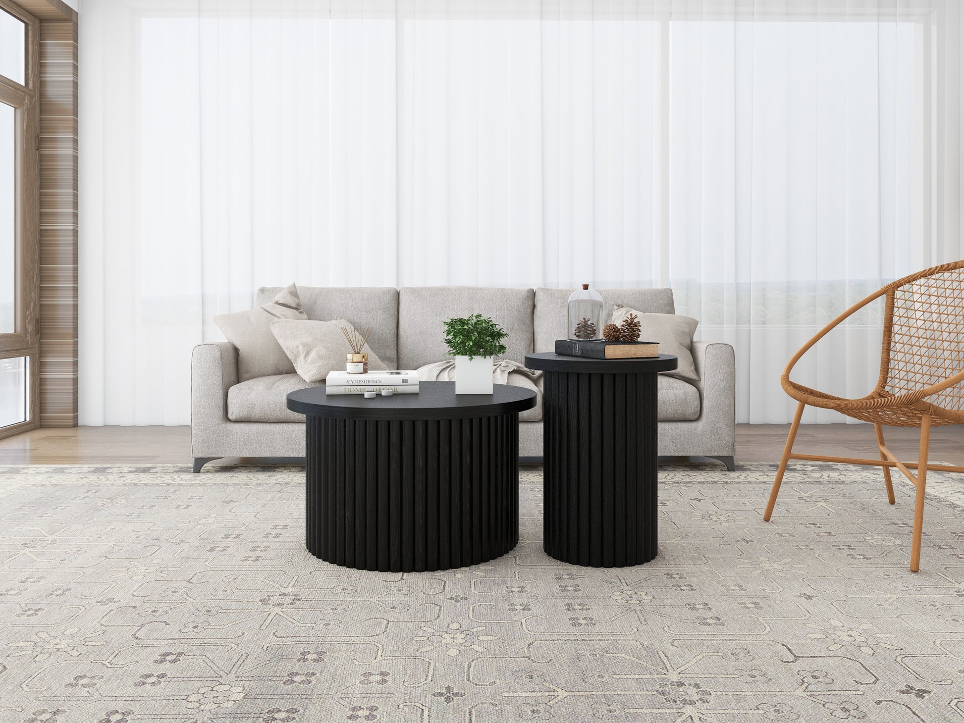 Coffee Table Set Of 2 ,Round Coffee Table,Modern Side Tables Accent End Table For Living Room ,Apartment Black Modern Round Coffee & End Tables Mdf