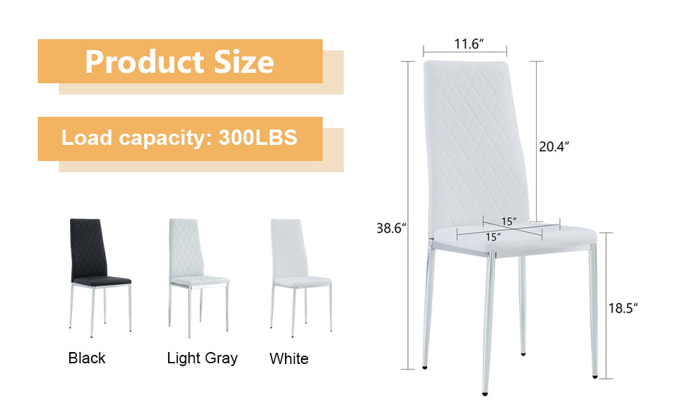 Grid Armless High Backrest Dining Chair, 4 Piece Set Of Silver Metal Legs White Chair, Office Chair. Suitable For Restaurants, Living Rooms, Kitchens, And Offices.W115162607 0924 White Pu