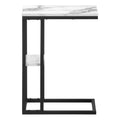 Accent Table, C Shaped, End, Side, Snack, Living Room, Bedroom, White Marble Look Laminate, Black Metal, Contemporary, Modern White Particle Board