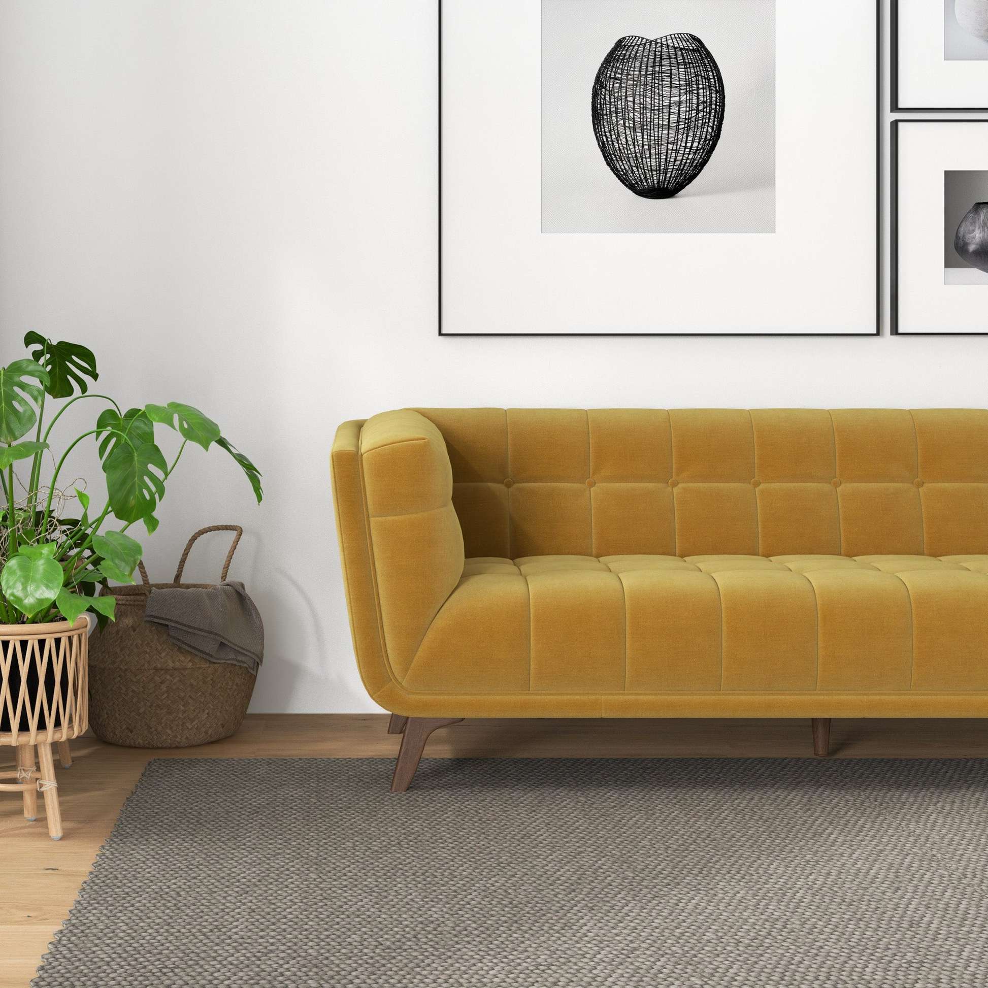 Addison Large Gold Velvet Sofa Gold Brown Velvet Wood Primary Living Space Mid Century Modern Foam Solid Wood,Velvet 3 Seat