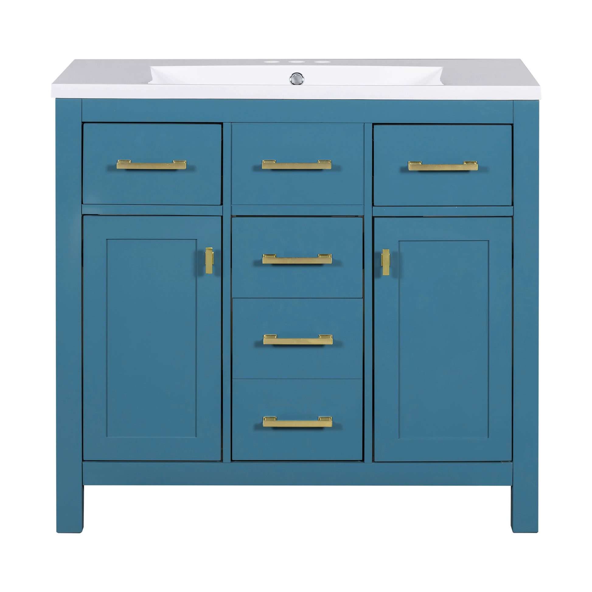 36'' Bathroon Vanity With Resin Sink Combo Set,Modern Freestanding Single Bathroom Cabinet With 4 Drawers & 2 Cabinets,Storage Cabinet For Bathroom, Solid Wood Frame Vanity Set, Blue 4 Blue 2 Adjustable Hinges Bathroom Freestanding Modern Solid Wood Mdf