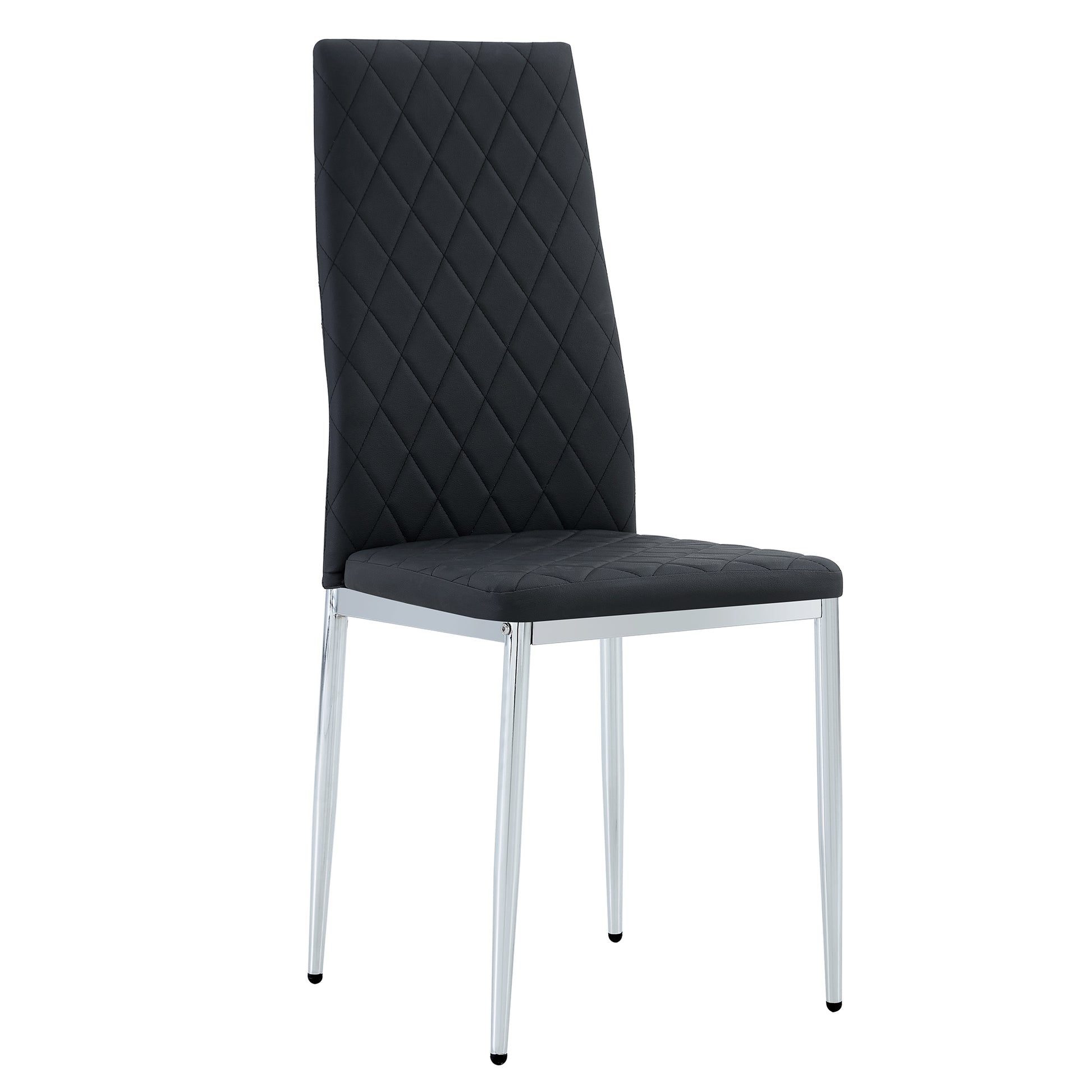 Grid Armless High Backrest Dining Chair, Black Chair And 6 Piece Set Of Electroplated Metal Legs, Office Chair. Suitable For Restaurants, Living Rooms, Kitchens, And Offices.W115163430 0924 Black Foam Pu