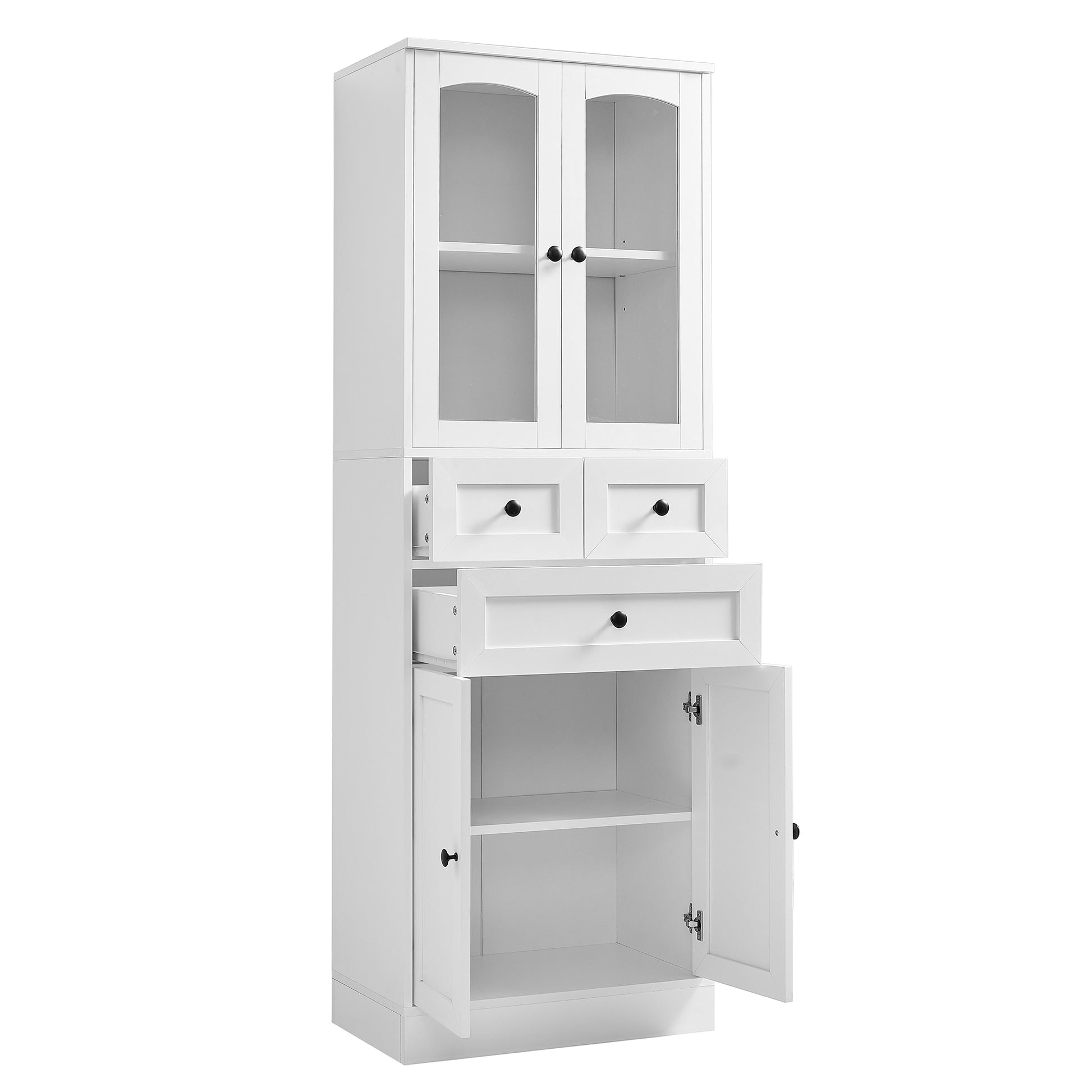 Tall Bathroom Storage Cabinet, Cabinet With Four Doors And Drawers, Adjustable Shelf, Mdf Board, White White Mdf