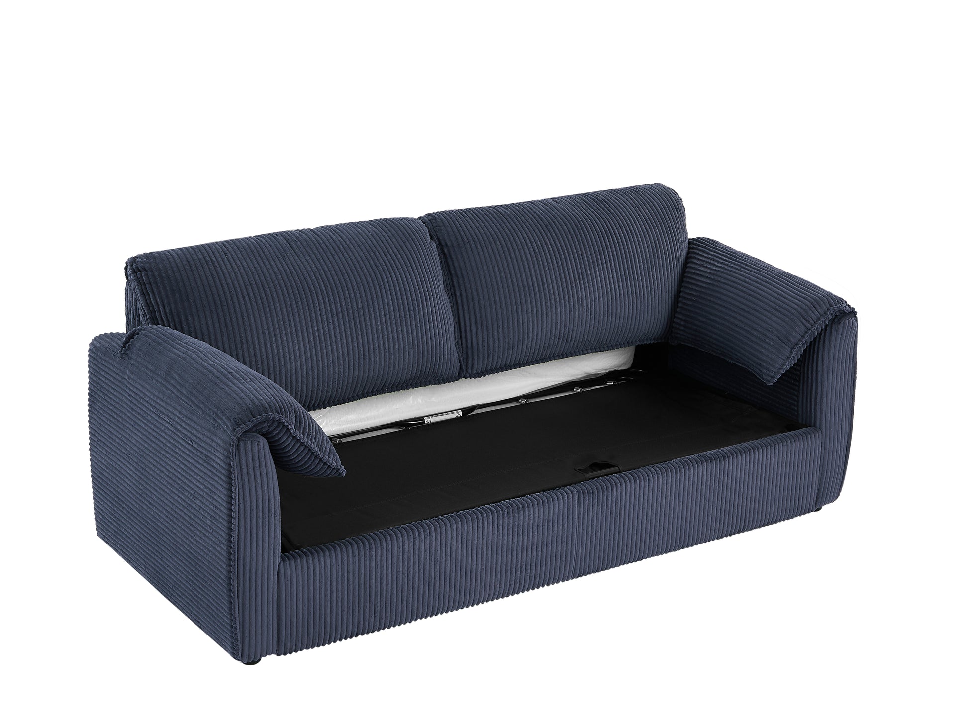 Modern Fabric 3 Seater Sofa Couch With Pullout Bed Blue Microfiber Metal Primary Living Space Soft Cushion Back Modern Eucalyptus Pillow Top Arms Foam Corduroy 2 Seat